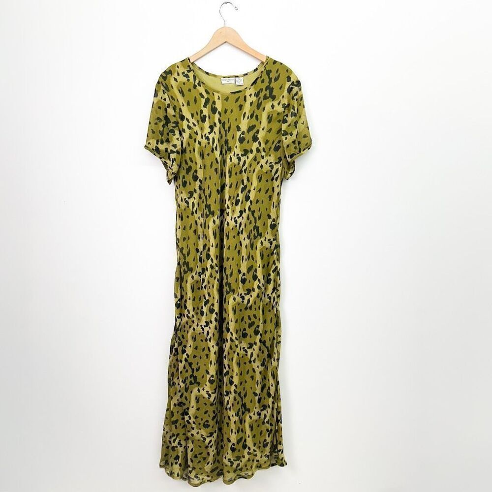 Paradise Plus NY Women’s Vintage Olive Green Cheetah Print Semi Sheer Short Slee